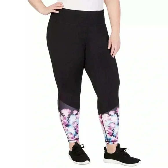 Ideology Floral Detail Ankle Athletic 7/8 Leggings Size 1X - Picture 1 of 6